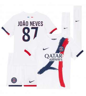 Paris Saint-Germain Joao Neves #87 Bortatröja Barn 2024-25 Kortärmad (+ Korta byxor)